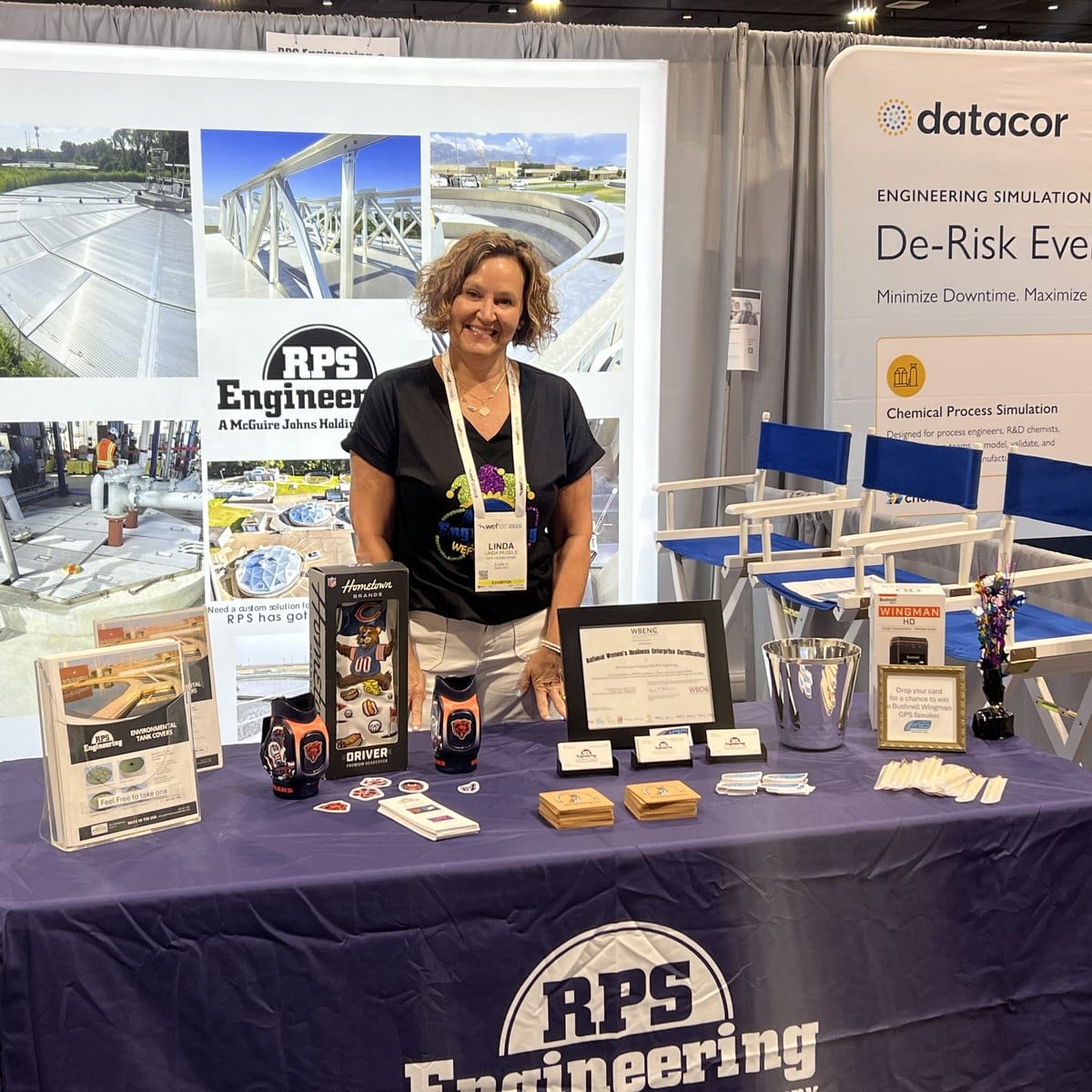 Linda Peddle, President and Owner of RPS Engineering, at booth 8512 at WEFTEC 2026 in New Orleans