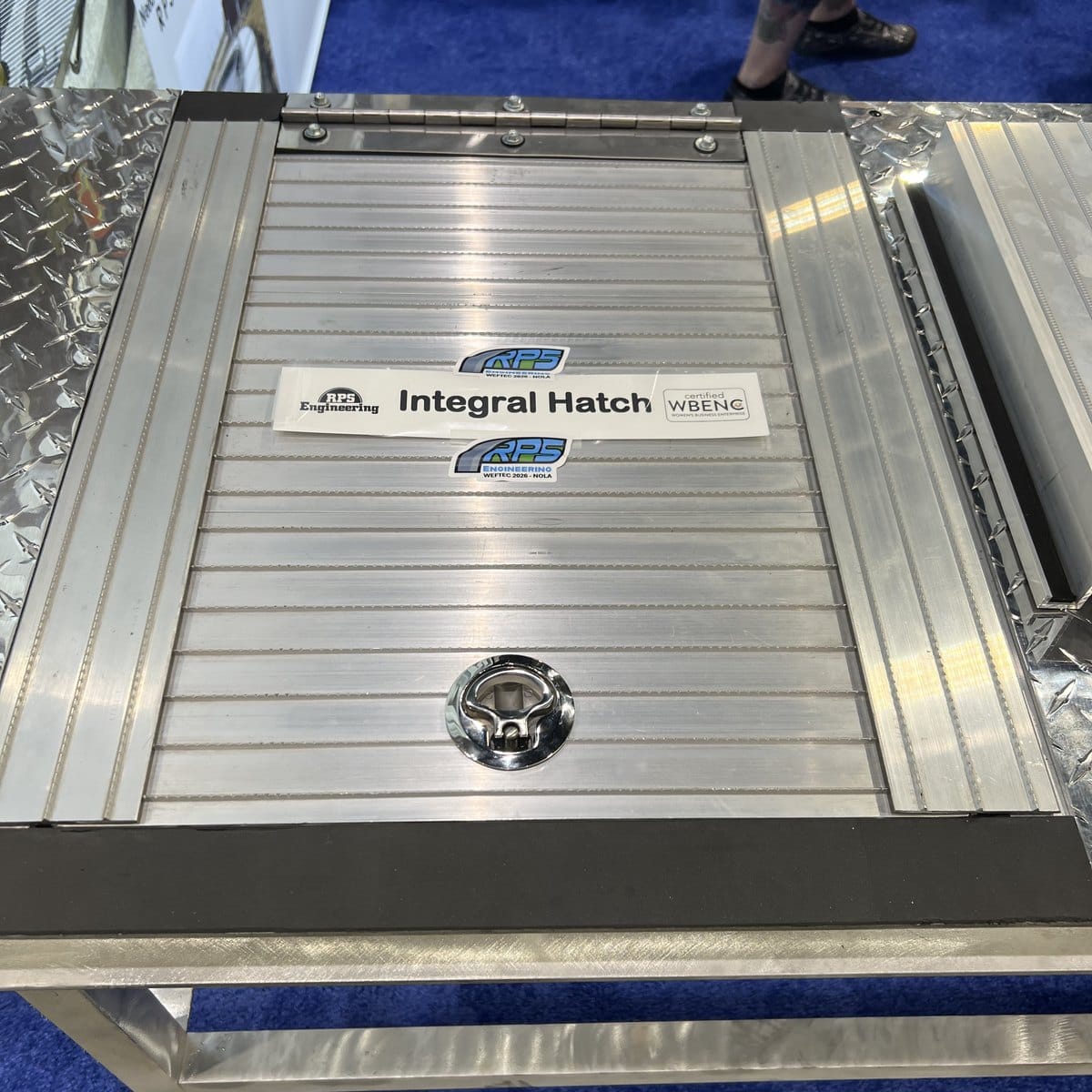 RPS Engineering aluminum flat cover with integral access hatch and flush lift handle